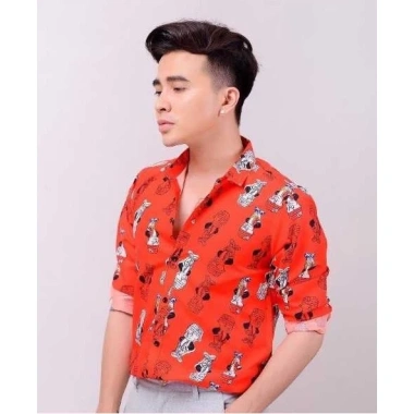 Áo sơ mi nam POLI MAN đỏ họa tiết vui tết, giá chỉ 275.000₫ - giảm 22%