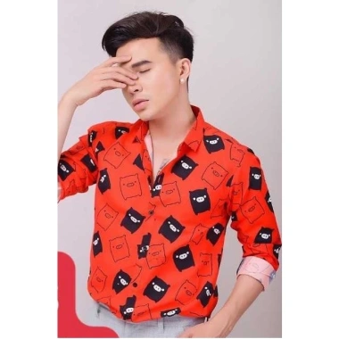 Áo sơ mi nam POLI MAN đỏ họa tiết vui tết, giá chỉ 275.000₫ - giảm 22%