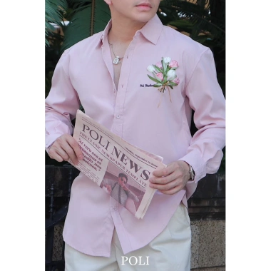 Áo sơ mi nam POLI MAN màu hồng họa tiết thêu - Giá chỉ 495.000đ, giảm tới 108.900đ