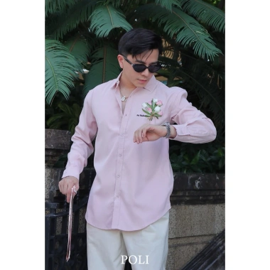 Áo sơ mi nam POLI MAN màu hồng họa tiết thêu - Giá chỉ 495.000đ, giảm tới 108.900đ