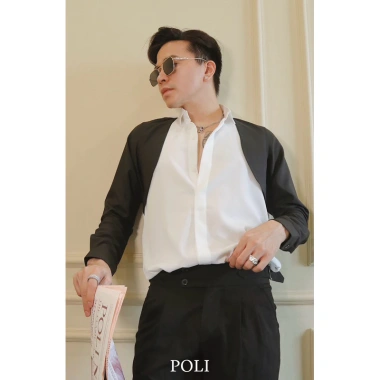 Áo sơ mi nam POLI MAN phối đen - Giá 600.000đ, giảm 180k, chất liệu mịn, độ bền cao, phong cách công sở hiện đại