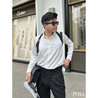 Áo sơ mi nam POLI MAN trắng đai đen - Giá chỉ 375.000, giảm mạnh so với 487.500 2