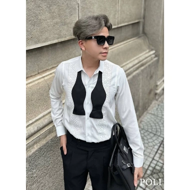 Áo sơ mi nam POLI MAN trắng - dây phụ kiện rời đi kèm, giá ưu đãi 375k