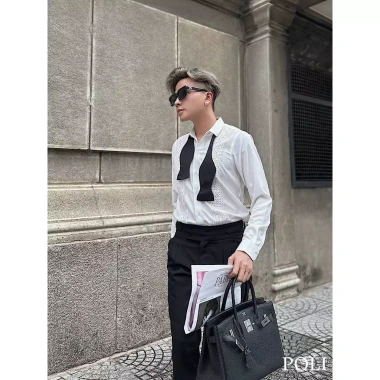 Áo sơ mi nam POLI MAN trắng - dây phụ kiện rời đi kèm, giá ưu đãi 375k