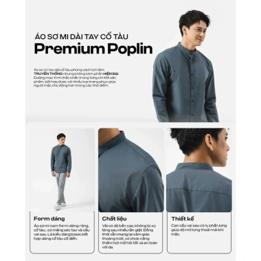 Áo sơ mi nam tay dài cổ tàu Poplin thoáng khí không xù lông Tết Coolmate 404.100₫ 2