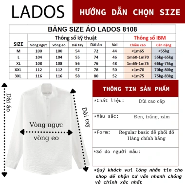 Áo sơ mi nam tay dài cổ trụ LADOS 28.108 – Hàn Quốc, form chuẩn, chất đẹp, trẻ trung
