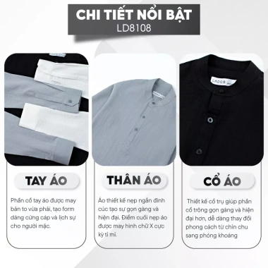 Áo sơ mi nam tay dài cổ trụ LADOS 28.108 – Hàn Quốc, form chuẩn, chất đẹp, trẻ trung