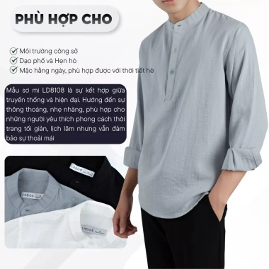 Áo sơ mi nam tay dài cổ trụ LADOS 28.108 – Hàn Quốc, form chuẩn, chất đẹp, trẻ trung