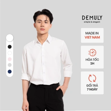 Áo sơ mi nam tay dài Demuly vải silk poly mềm mại, form regular phong cách Hàn Quốc A01 - 168k