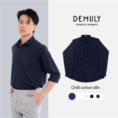 Áo sơ mi nam tay dài Demuly vải silk poly mềm mại, form regular phong cách Hàn Quốc A01 - 168k