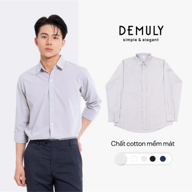 Áo sơ mi nam tay dài Demuly vải silk poly mềm mại, form regular phong cách Hàn Quốc A01 - 168k