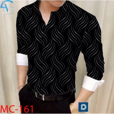 Áo sơ mi nam tay dài họa tiết sóng in 3D, không phai, màu nét, vải lụa chống nhăn, size M-6XL - 129k 2