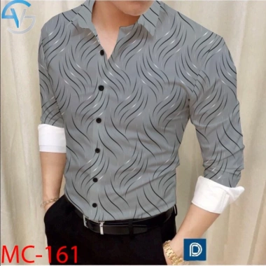 Áo sơ mi nam tay dài họa tiết sóng in 3D, không phai, màu nét, vải lụa chống nhăn, size M-6XL - 129k 3