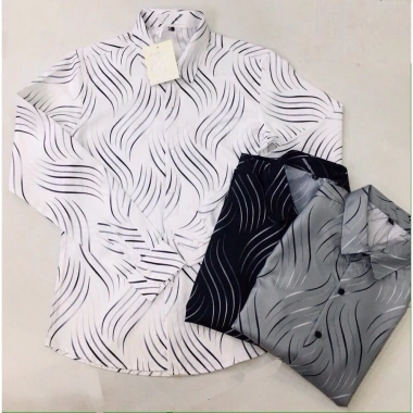 Áo sơ mi nam tay dài họa tiết sóng in 3D, không phai, màu nét, vải lụa chống nhăn, size M-6XL - 129k 4