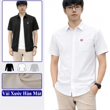 Áo sơ mi nam tay ngắn cổ đứng Vicenzo - Thô cotton mát, giảm 23% chỉ 165.000₫