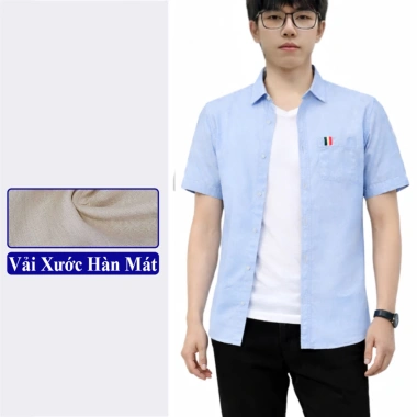 Áo sơ mi nam tay ngắn cổ đứng Vicenzo - Thô cotton mát, giảm 23% chỉ 165.000₫