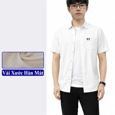 Áo sơ mi nam tay ngắn cổ đứng Vicenzo - Thô cotton mát, giảm 23% chỉ 165.000₫