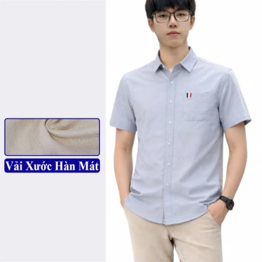 Áo sơ mi nam tay ngắn cổ đứng Vicenzo - Thô cotton mát, giảm 23% chỉ 165.000₫
