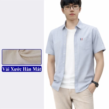 Áo sơ mi nam tay ngắn cổ đứng Vicenzo - Thô cotton mát, giảm 23% chỉ 165.000₫