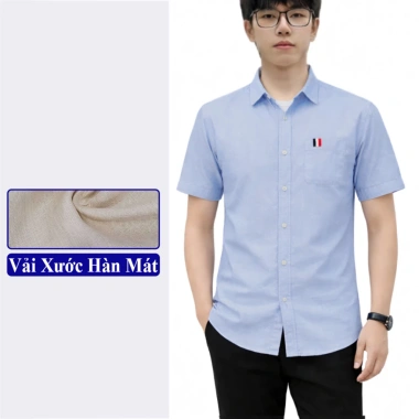 Áo sơ mi nam tay ngắn cổ đứng Vicenzo - Thô cotton mát, giảm 23% chỉ 165.000₫