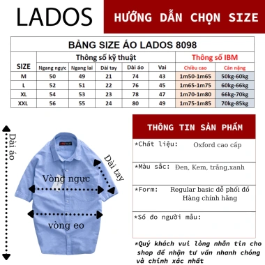 Áo sơ mi nam tay ngắn LADOS-8.098 chất OXFORD cao cấp sang trọng, có túi, dễ mặc - 181.000₫