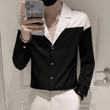 Áo sơ mi nam trắng đen cổ vest lịch lãm sang chảnh, phù hợp tiệc & làm - 209.000đ 6