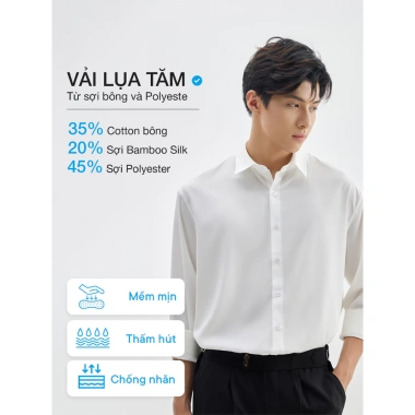 Áo sơ mi nam trắng SOLADO dài tay công sở lụa chống nhăn, thấm hút mồ hôi - 129k 2 Áo sơ mi nam trắng SOLADO dài tay công sở lụa chống nhăn, thấm hút mồ hôi - 129k 2