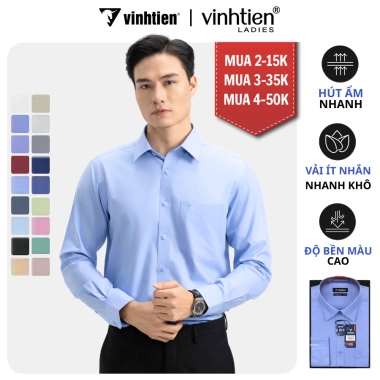 Áo sơ mi nam trơn dài tay truyền thống công sở, lịch lãm Vĩnh Tiến GTB 369 – giá 350.550₫