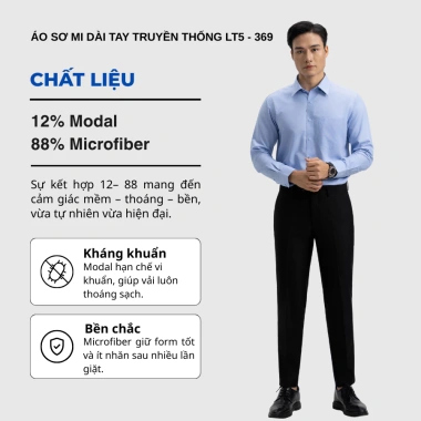 Áo sơ mi nam trơn dài tay truyền thống công sở, lịch lãm Vĩnh Tiến GTB 369 – giá 350.550₫