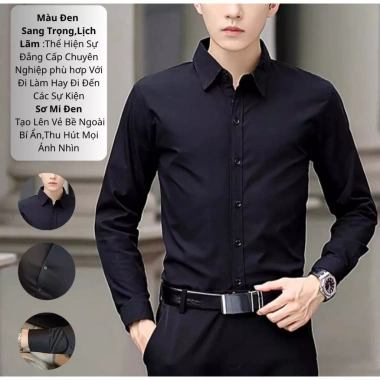 Áo sơ mi nam trơn LuxuryShopMen chất lụa thoáng mát, dài tay, form dáng slim vừa vặn - giá 239.000₫