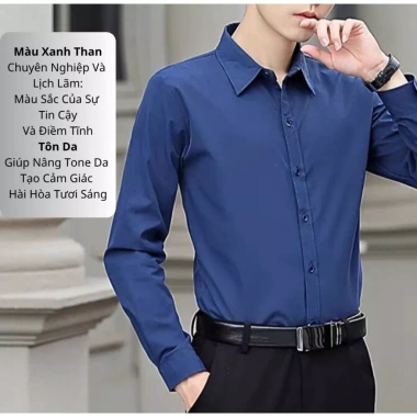 Áo sơ mi nam trơn LuxuryShopMen chất lụa thoáng mát, dài tay, form dáng slim vừa vặn - giá 239.000₫