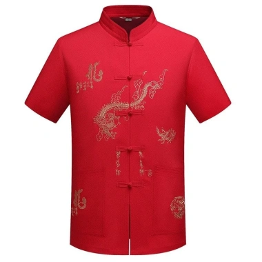 Áo sơ mi nam Trung Quốc thêu năm mới CNY, cổ Mandarin ngắn tay, giá 170.904 VND Áo sơ mi nam Trung Quốc thêu năm mới CNY, cổ Mandarin ngắn tay, giá 170.904 VND