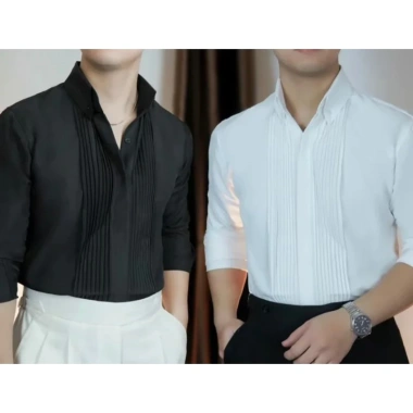 Áo sơ mi nam xếp li dài tay trắng đen form Hàn Quốc cotton mềm mịn - HL STORE 4