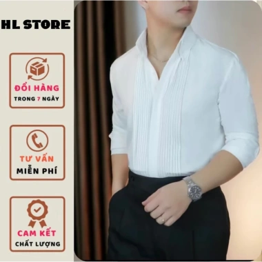 Áo sơ mi nam xếp li dài tay trắng đen form Hàn Quốc cotton mềm mịn - HL STORE 5
