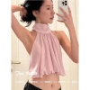 Áo sơ mi ngắn không tay Hàn Quốc màu hồng dây top gợi cảm - Giá 104.544₫