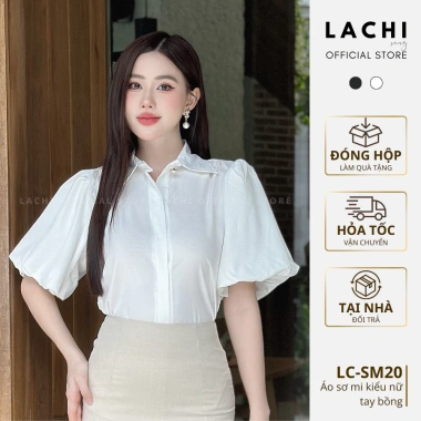 Áo sơ mi ngắn tay bồng LACHI LC-SM20 cổ bẻ tay lỡ, chất thô mềm mát, dễ phối đồ 179k
