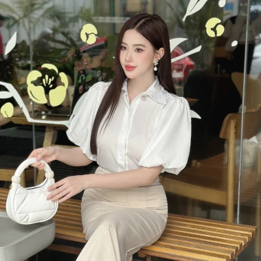 Áo sơ mi ngắn tay bồng LACHI LC-SM20 cổ bẻ tay lỡ, chất thô mềm mát, dễ phối đồ 179k