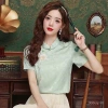 Áo sơ mi ngắn tay cổ đứng phong cách Trung Quốc buộc nút, thêu Jacquard - Mùa hè 2.025 giảm giá 20% chỉ 271.988₫