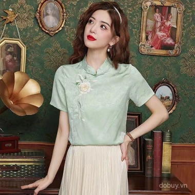 Áo sơ mi ngắn tay cổ đứng phong cách Trung Quốc buộc nút, thêu Jacquard - Mùa hè 2.025 giảm giá 20% chỉ 271.988₫ 2 Áo sơ mi ngắn tay cổ đứng phong cách Trung Quốc buộc nút, thêu Jacquard - Mùa hè 2.025 giảm giá 20% chỉ 271.988₫ 2