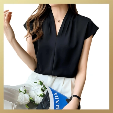 Áo sơ mi ngắn tay hến cổ V JISOO FASHIONS rộng, lụa cao cấp mềm mịn - công sở 69.000₫ 5