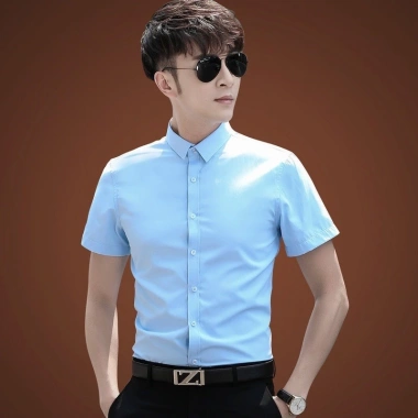 Áo sơ mi ngắn tay nam Hàn Quốc hồng phấn, vải mềm mịn co giãn nhẹ chống nhăn - 99k