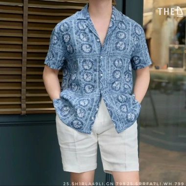 Áo sơ mi ngắn tay nam họa tiết cổ điển THE D - Dáng Relax, linen Pháp cao cấp 799k