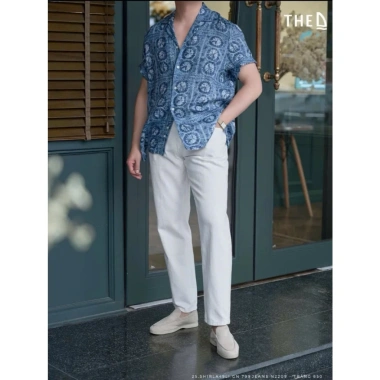 Áo sơ mi ngắn tay nam họa tiết cổ điển THE D - Dáng Relax, linen Pháp cao cấp 799k