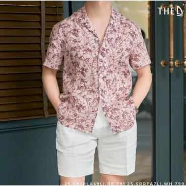 Áo sơ mi ngắn tay nam họa tiết cổ điển THE D - Dáng Relax, linen Pháp cao cấp 799k