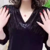 Áo sơ mi nhung mỏng xuân thu tay dài cổ chữ V thời trang nữ - Giá 201.301 VND 3
