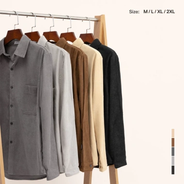 Áo sơ mi nhung tăm tay dài QTINO unisex, form rộng, vải mềm mại dày dặn, sành điệu giá 170k 6