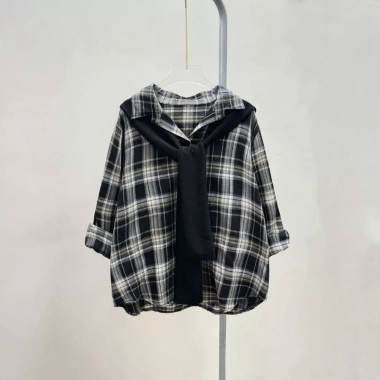 Áo sơ mi nữ bigsize form rộng kẻ sọc dài tay và khăn cổ nơ xinh SM182+A195 giảm 16% 4