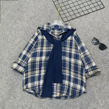 Áo sơ mi nữ bigsize form rộng kẻ sọc dài tay và khăn cổ nơ xinh SM182+A195 giảm 16% 7