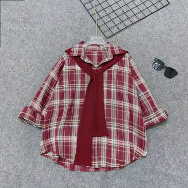 Áo sơ mi nữ bigsize form rộng kẻ sọc dài tay và khăn cổ nơ xinh SM182+A195 giảm 16% 9
