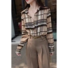 Áo sơ mi nữ caro nâu lụa dài tay cao cấp công sở MQ Boutique 289k 6